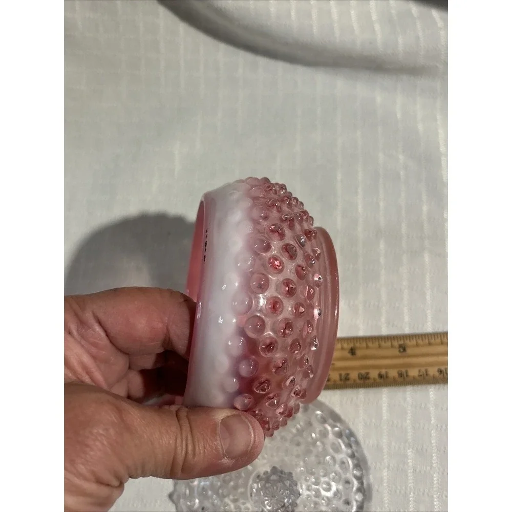Vintage Fenton Opalescent Cranberry Hobnail Vanity Dresser Powder Box
